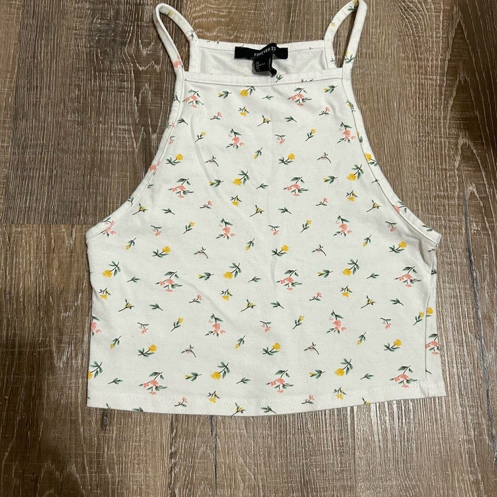 Forever 21 Cream Floral Tank Top